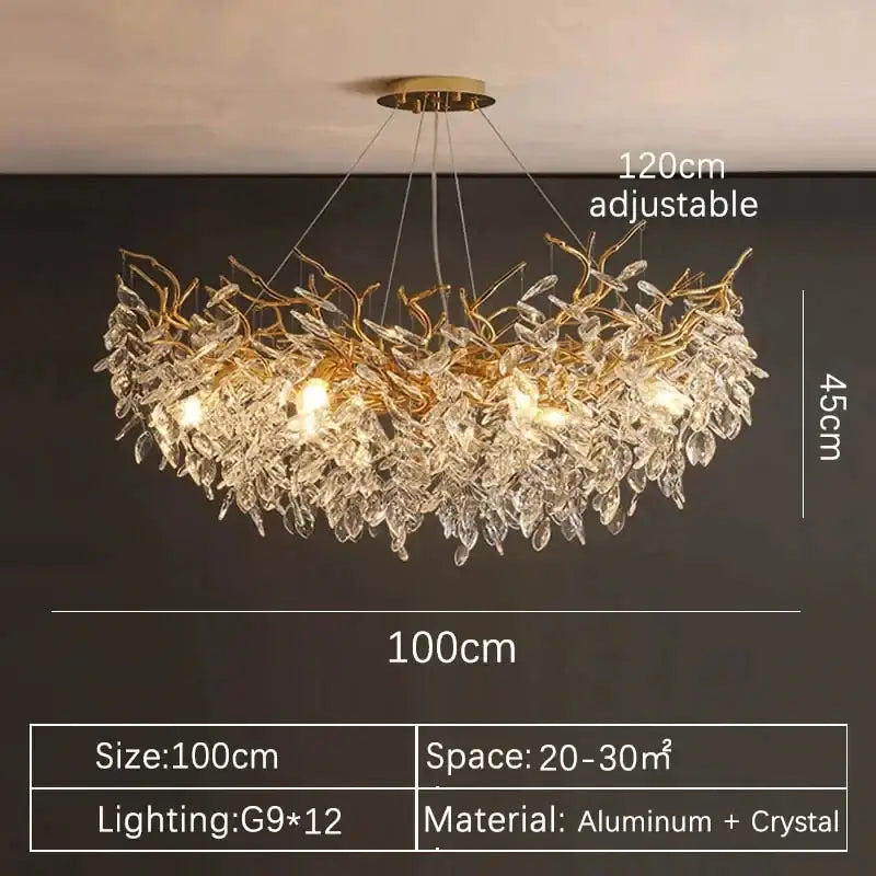 Gold Crystal LED Chandelier Adjustable Height