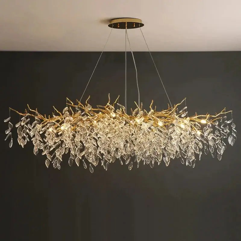 Gold Crystal LED Chandelier Adjustable Height