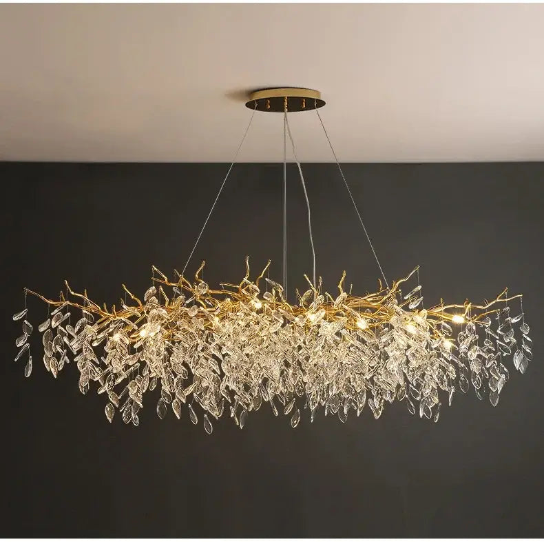 Gold Crystal LED Chandelier Adjustable Height