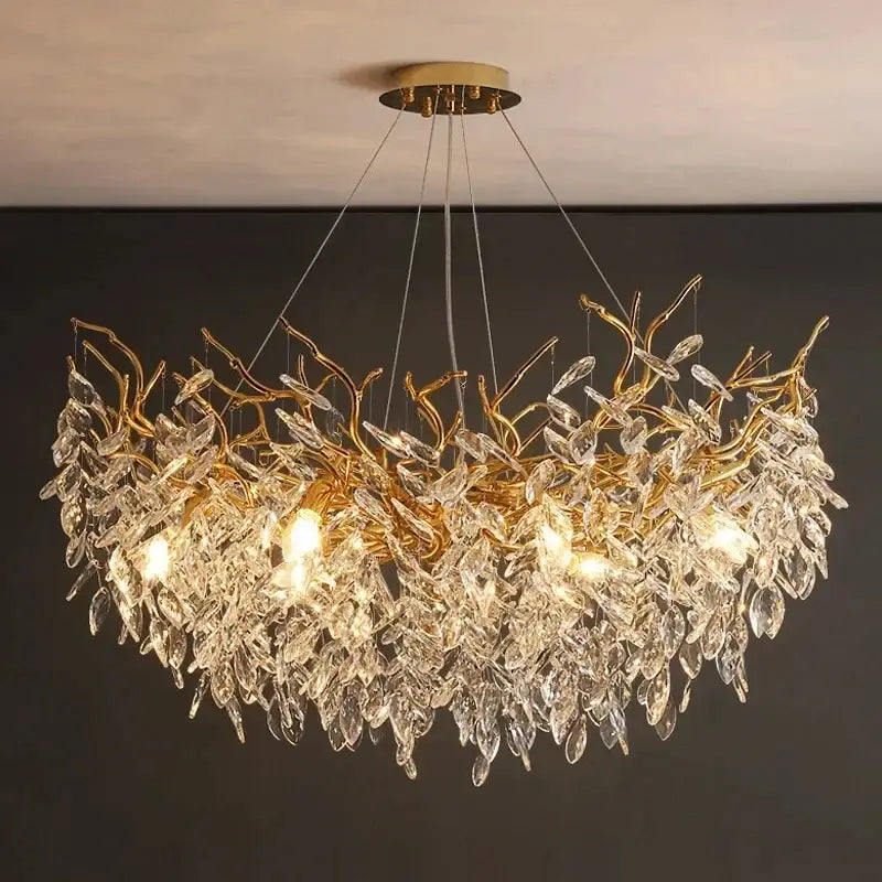 Gold Crystal LED Chandelier Adjustable Height