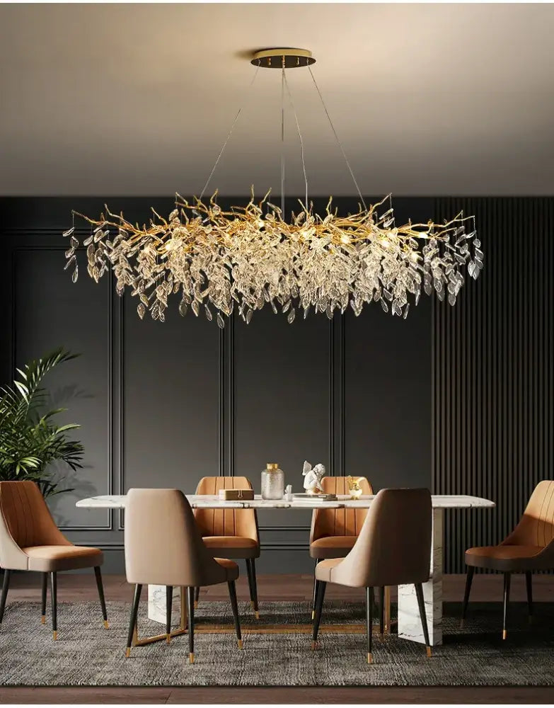 Gold Crystal LED Chandelier Adjustable Height