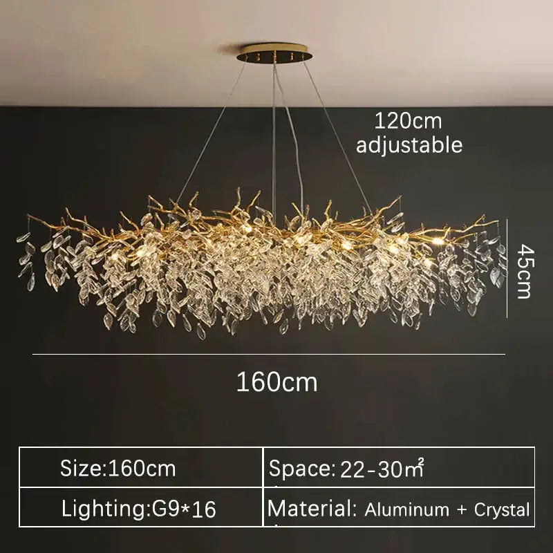 Gold Crystal LED Chandelier Adjustable Height