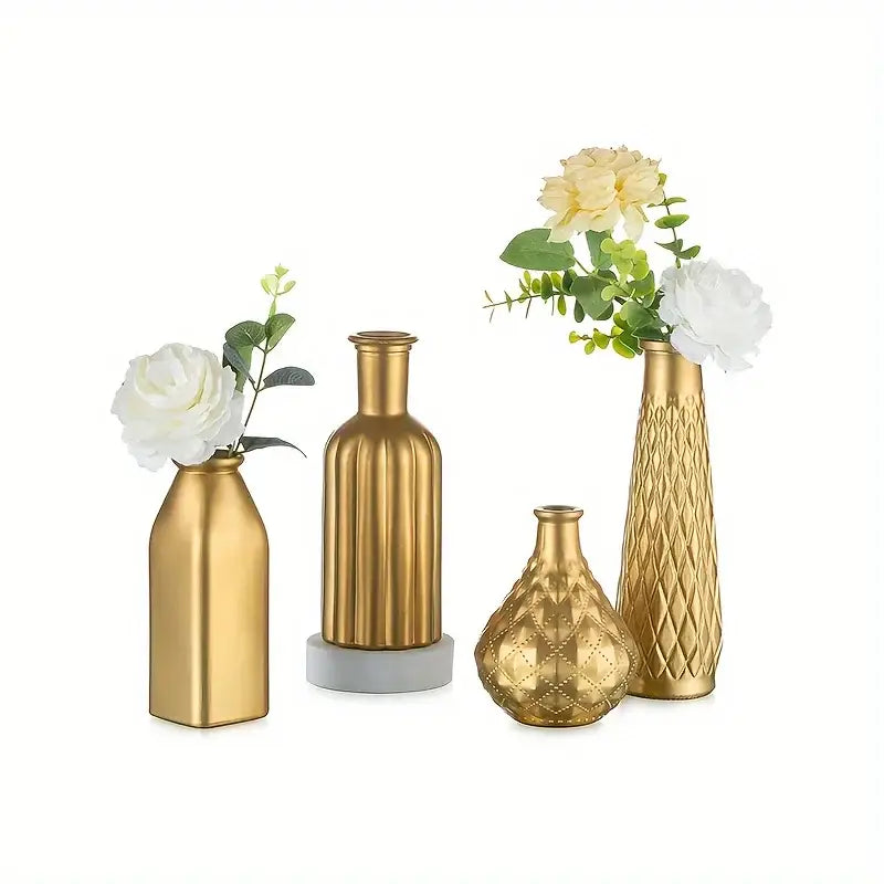 Gold Textured Glass Vase Set