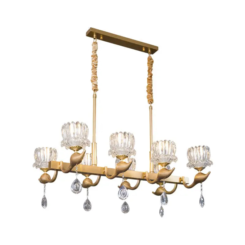 Gold Crystal Island Chandelier Eight-Head Clear