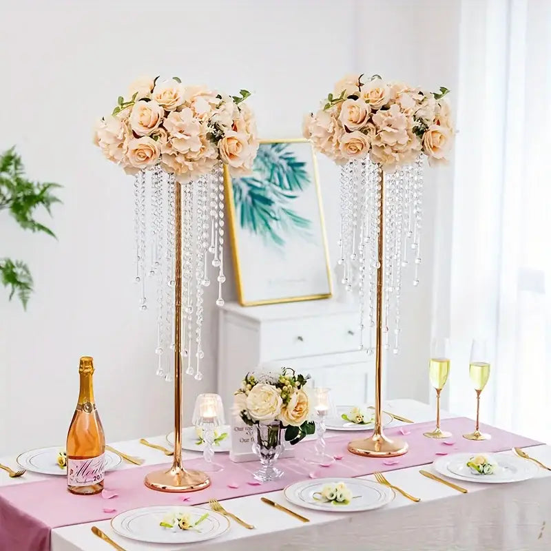 Sparkling Gold Crystal Metal Vase Set