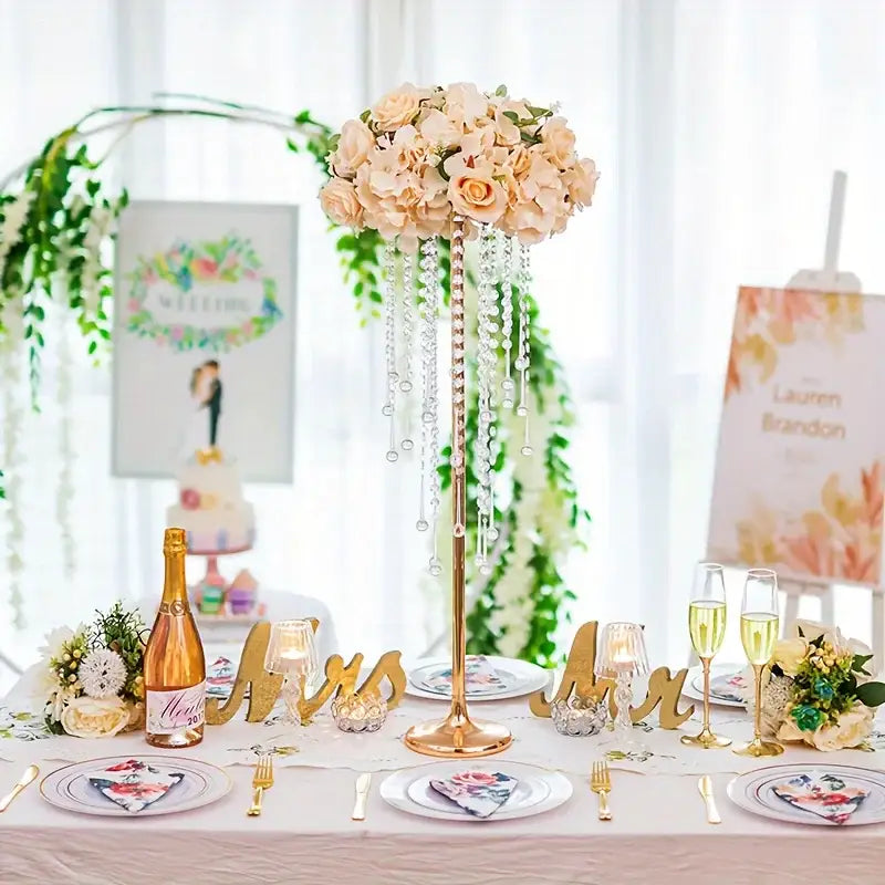 Sparkling Gold Crystal Metal Vase Set