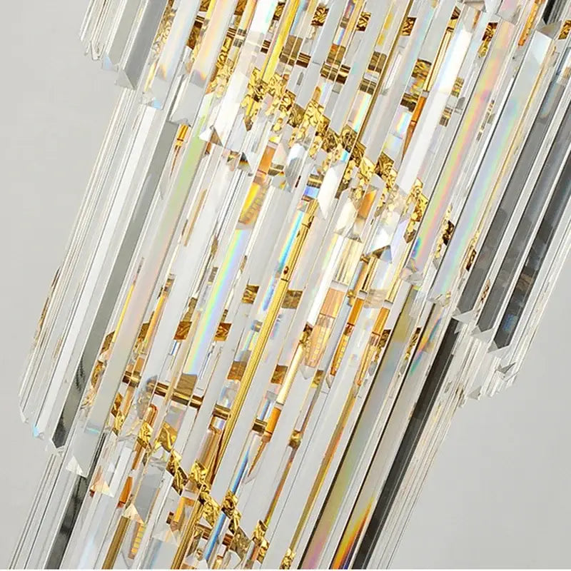 Gold Crystal Staircase Chandelier H300cm Cascading