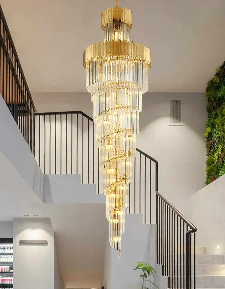 Gold Crystal Staircase Chandelier H300cm Cascading