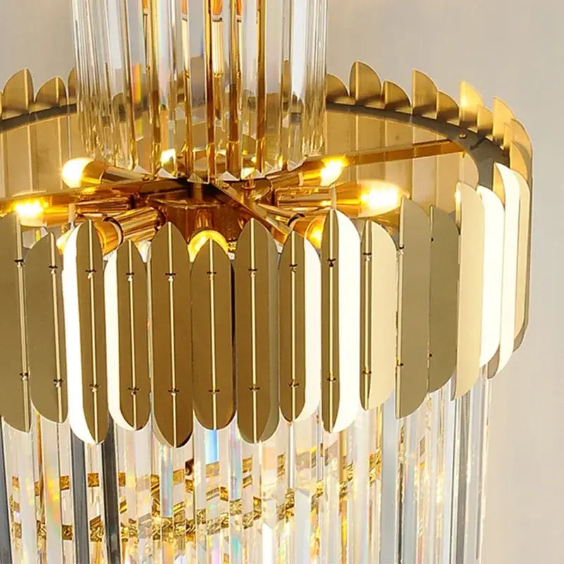 Gold Crystal Staircase Chandelier H300cm Cascading