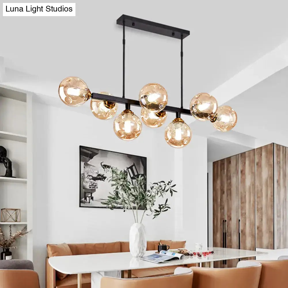 Black Gold Hand-Blown Glass Eight-Light Chandelier