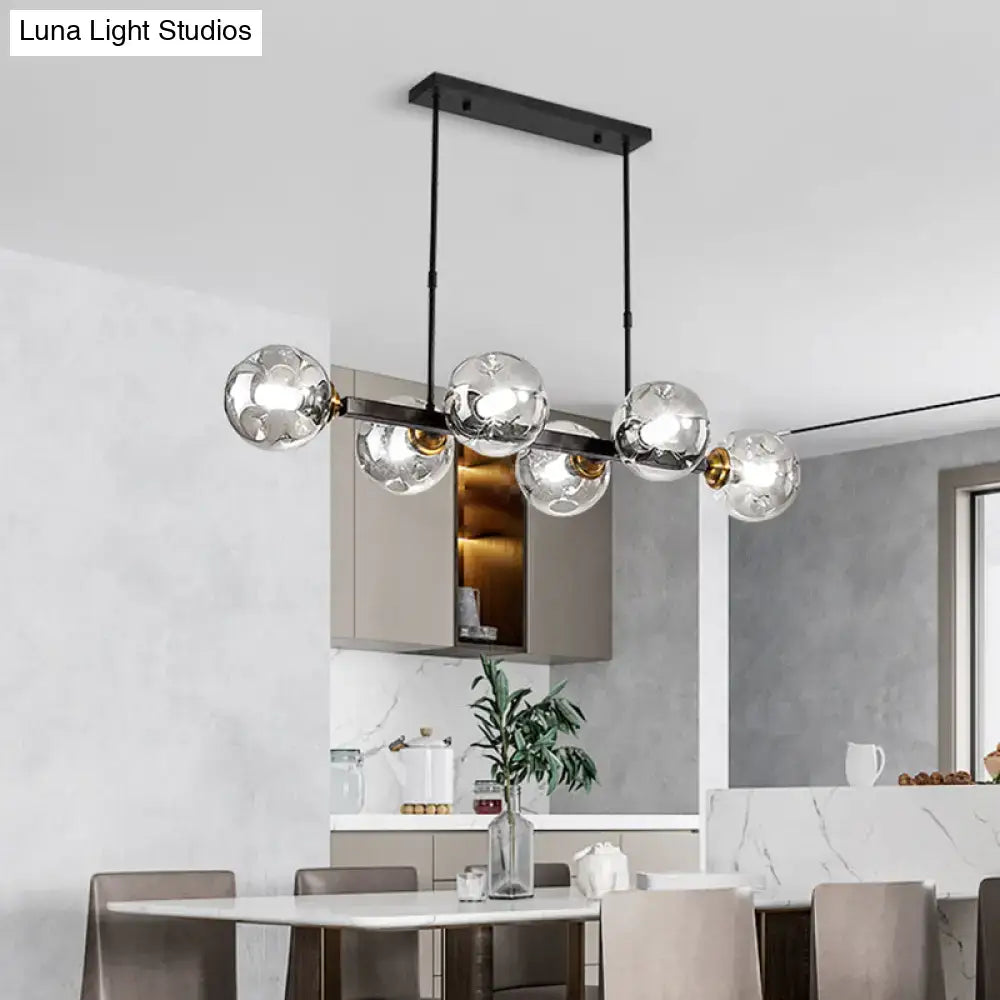 Black Gold Hand-Blown Glass Eight-Light Chandelier