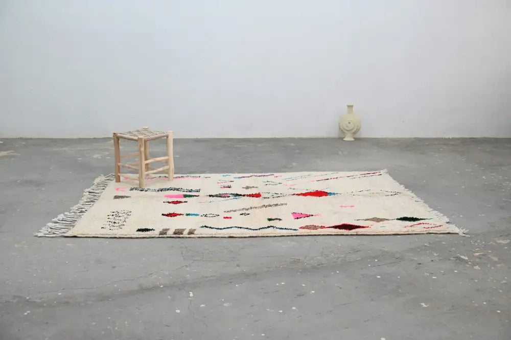 Beige Geometric Azilal Rug Natural Wool