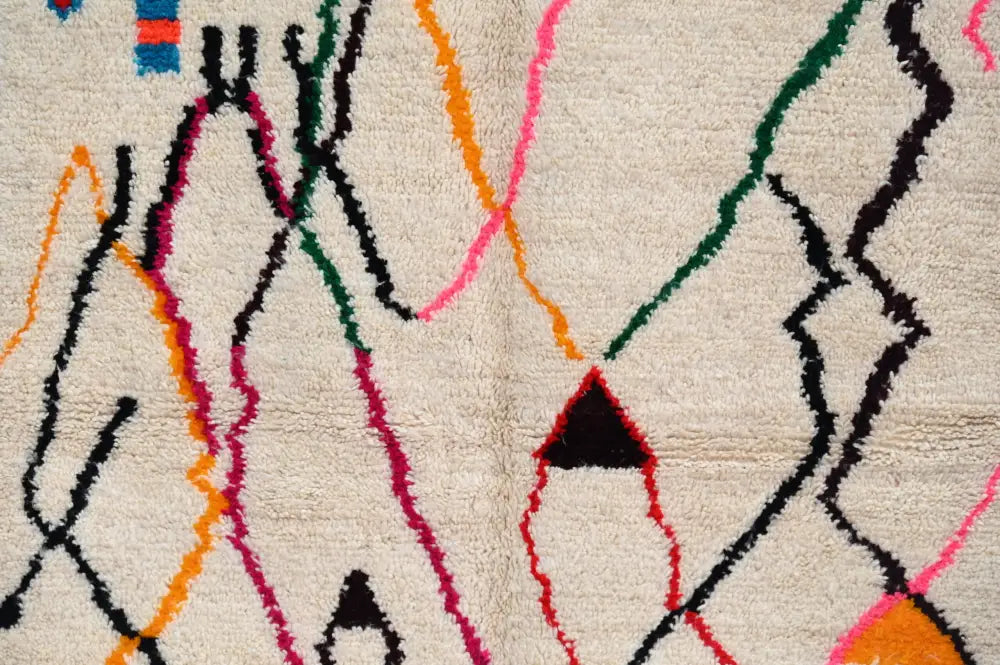 Beige Abstract Geometric Azilal Rug for Bedroom