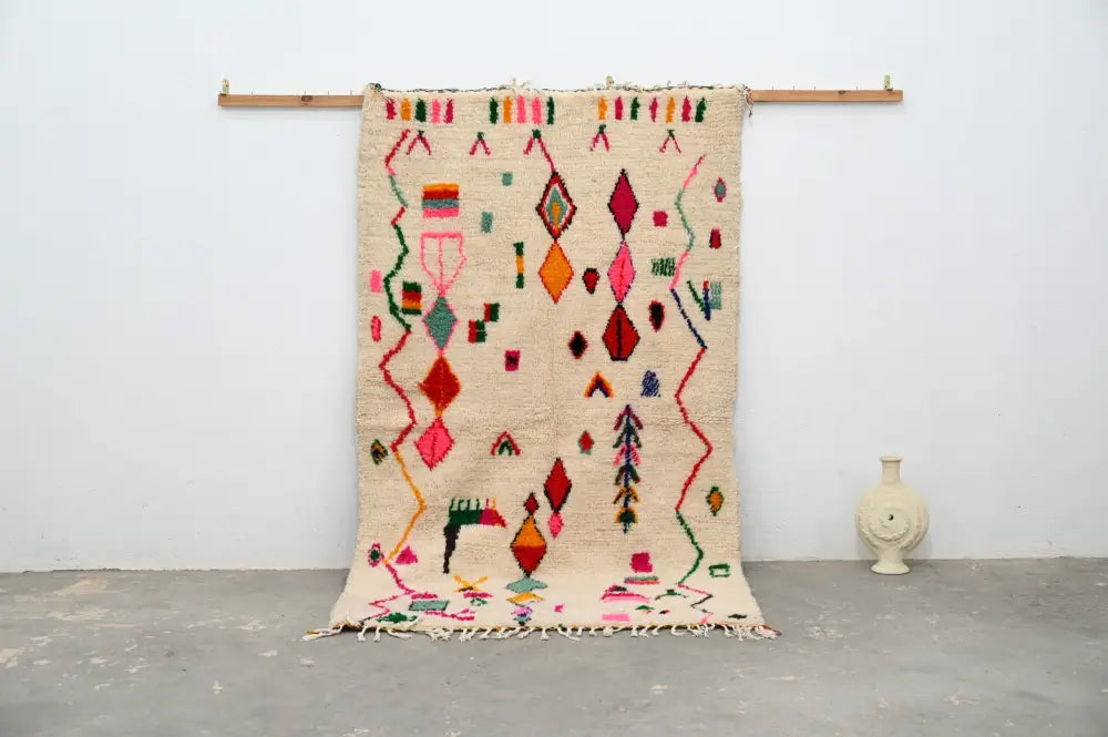 Beige Geometric Azilal Rug with Traditional Artistry