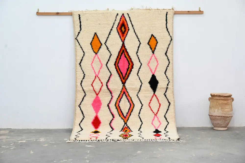 Cozy Soft Wool Beige Geometric Azilal Rug