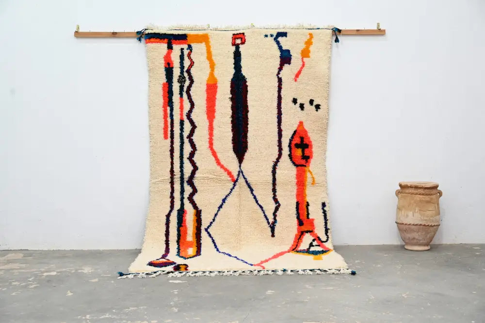 Beige Orange Moroccan Rug with Handwoven Texture