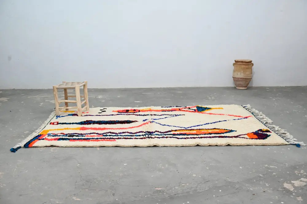 Beige Orange Moroccan Rug with Handwoven Texture