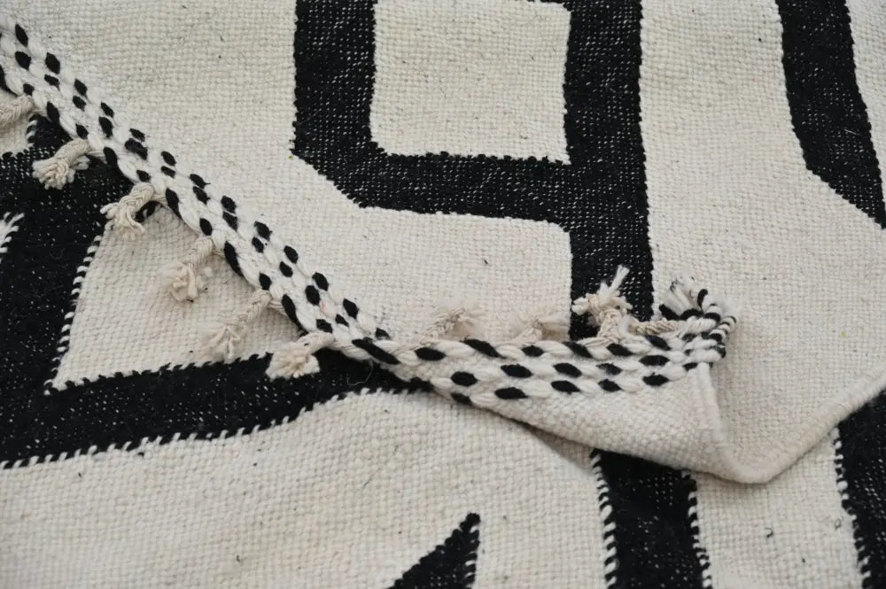 Beige Black Wool Rug