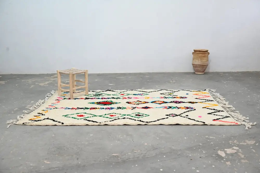 Beige Colorful Azilal Rug with Soft Wool Texture