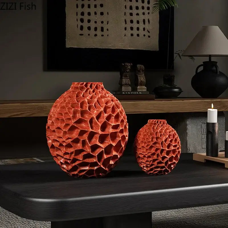 Terracotta Honeycomb Ceramic Vase