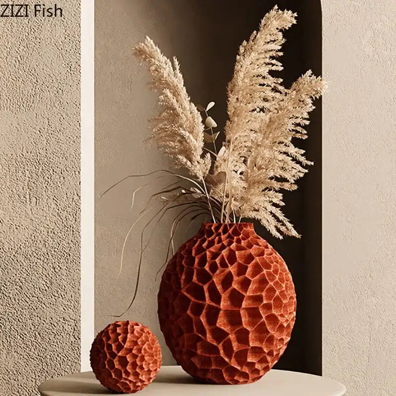 Terracotta Honeycomb Ceramic Vase