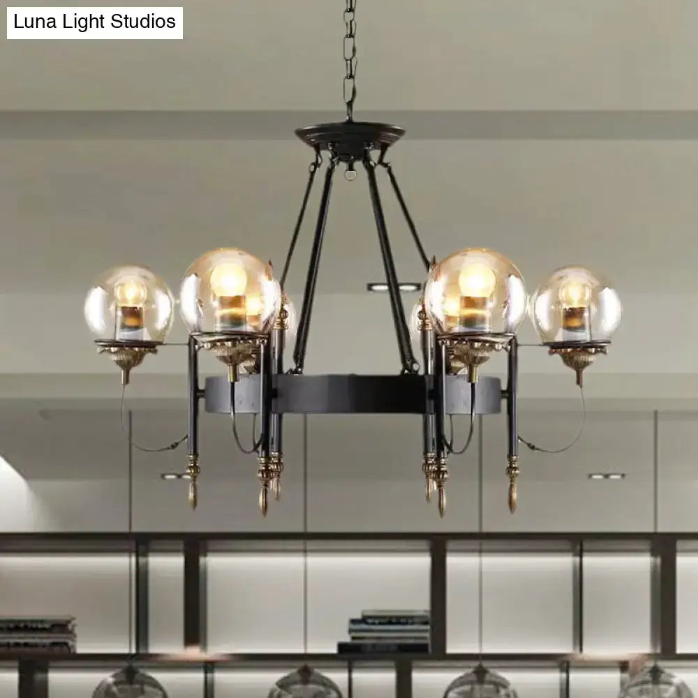 Black Gold Glass Globe Chandelier Industrial Style