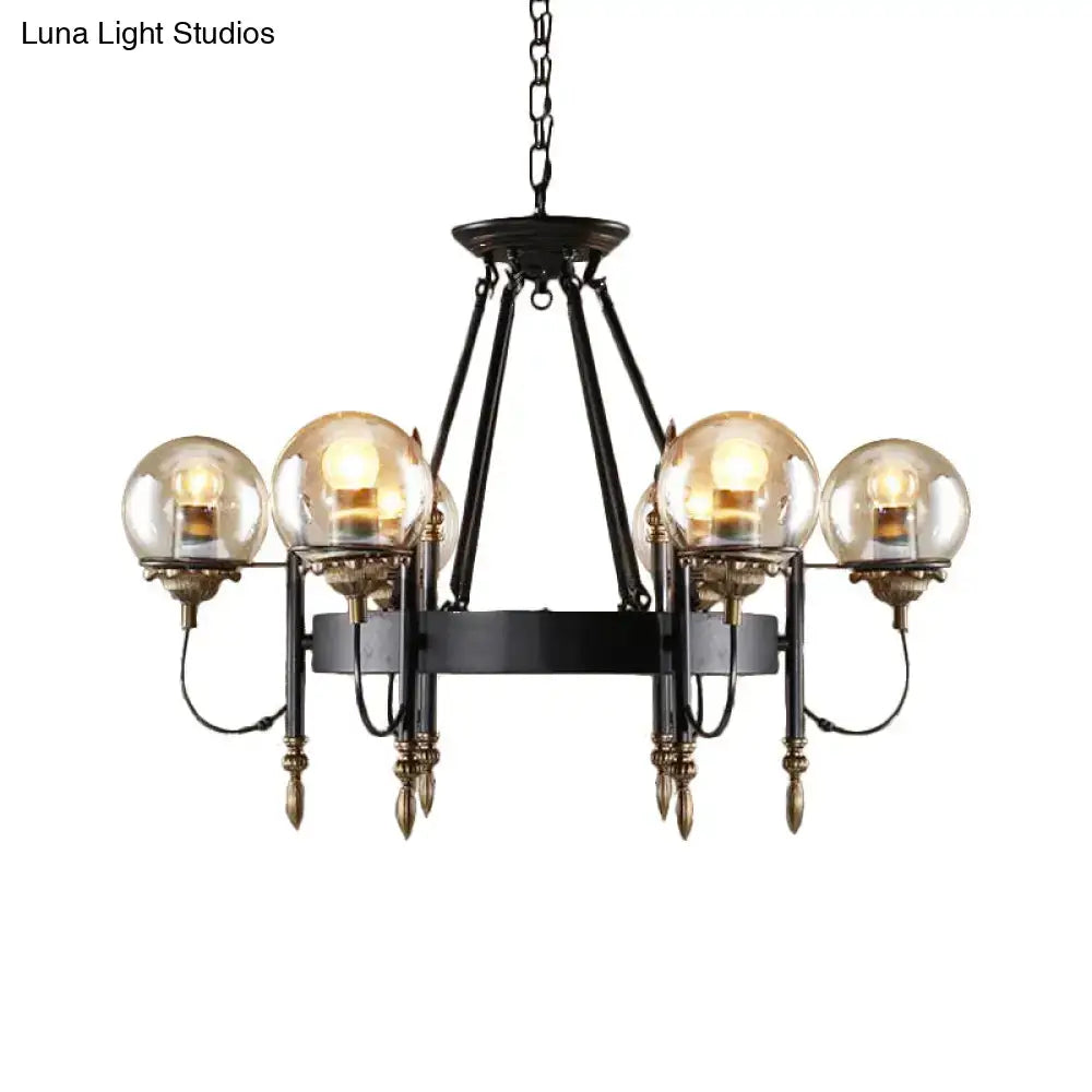 Black Gold Glass Globe Chandelier Industrial Style