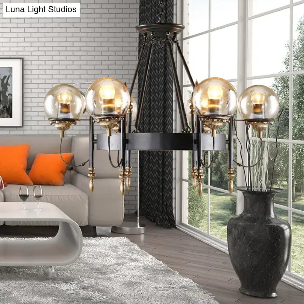 Black Gold Glass Globe Chandelier Industrial Style
