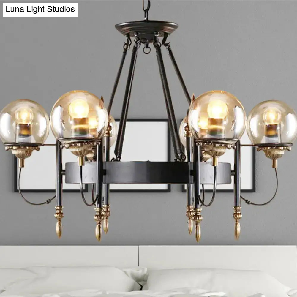 Black Gold Glass Globe Chandelier Industrial Style