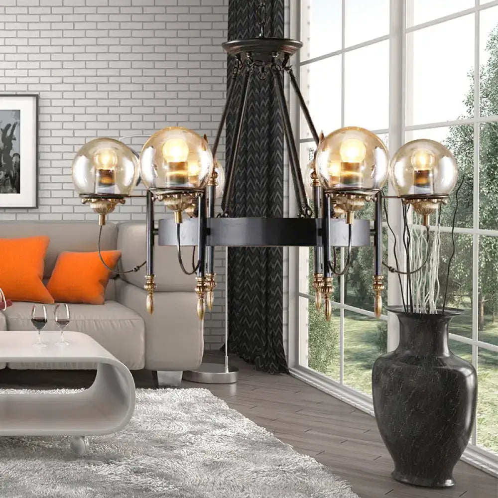 Black Gold Glass Globe Chandelier Industrial Style