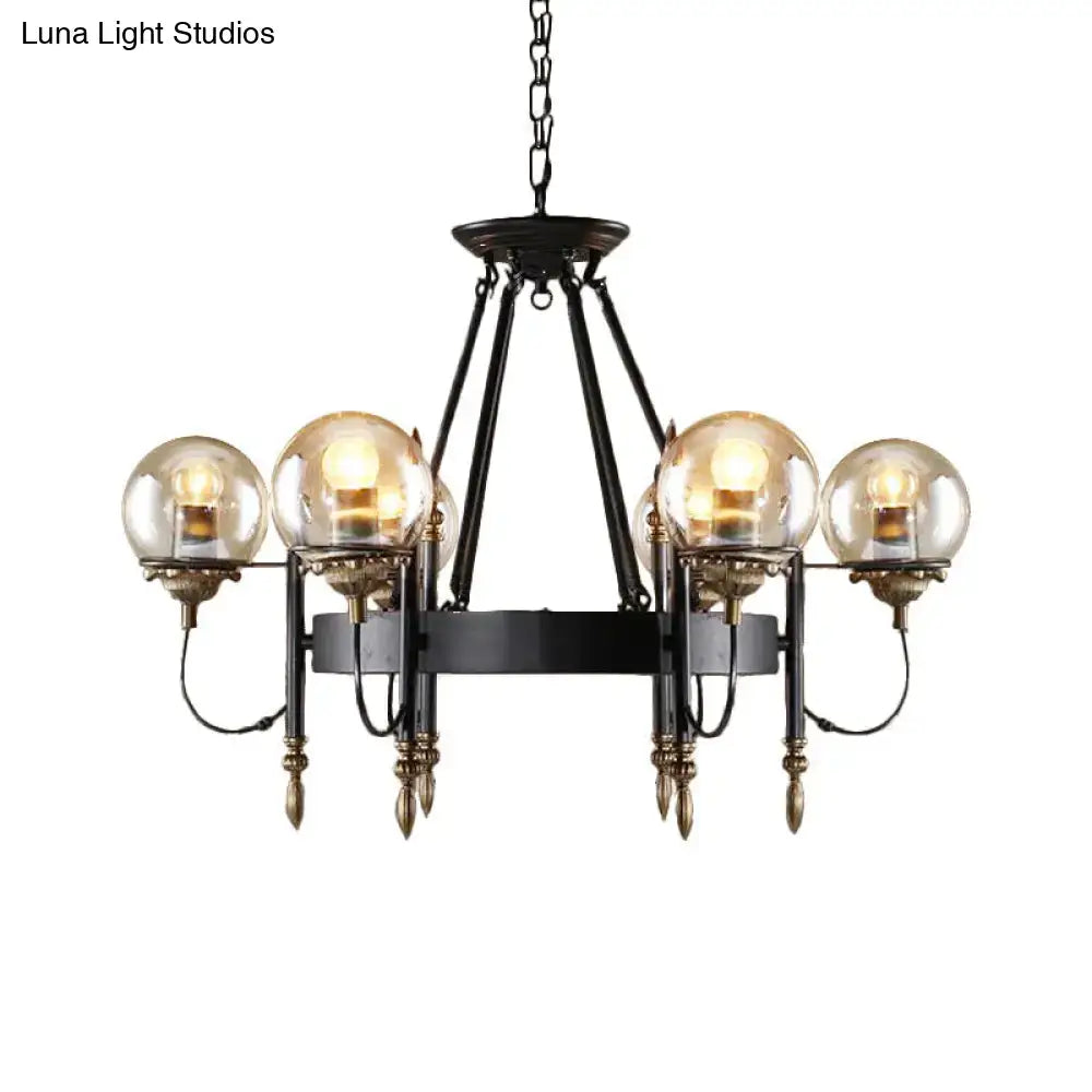 Black Gold Glass Globe Chandelier Industrial Style
