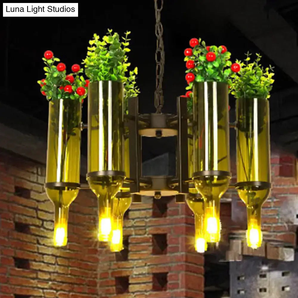 Green Glass Bottle Chandelier