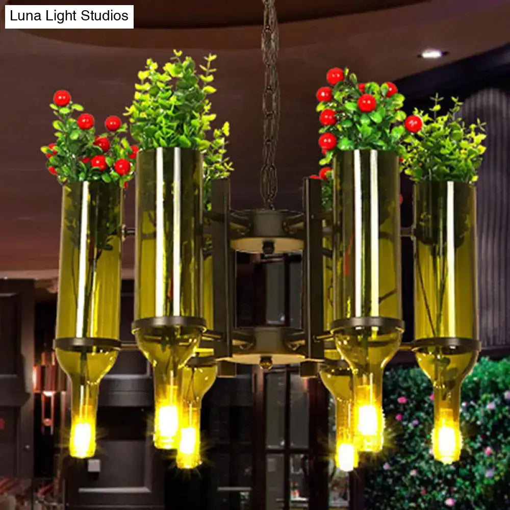Green Glass Bottle Chandelier