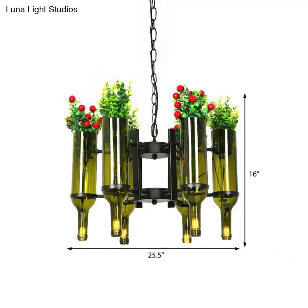 Green Glass Bottle Chandelier