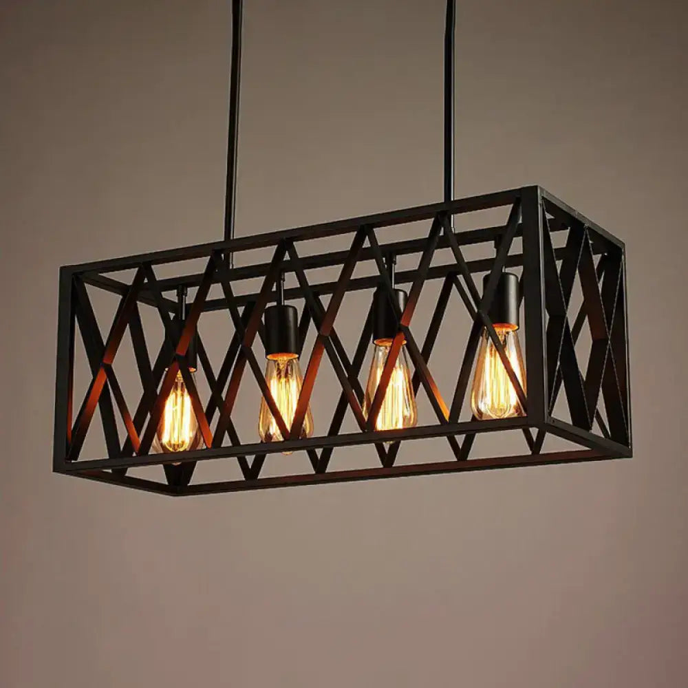 Black Rectangle Frame Six-Light Pendant