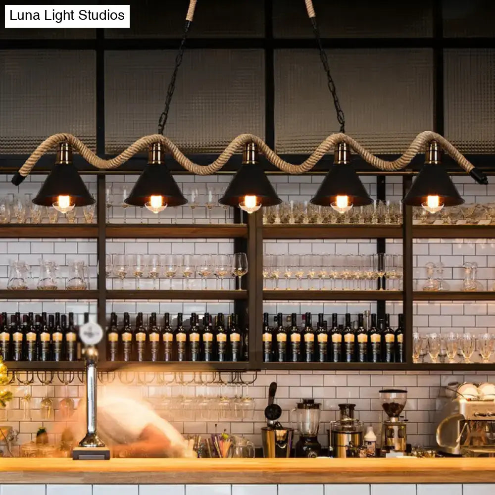 Black Matte Twisted Rope Pendant Light