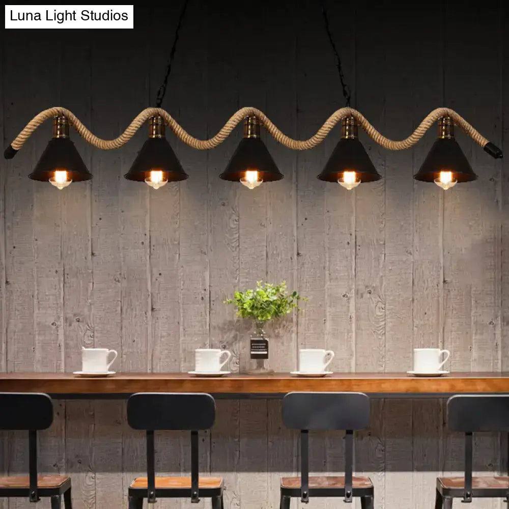 Black Matte Twisted Rope Pendant Light
