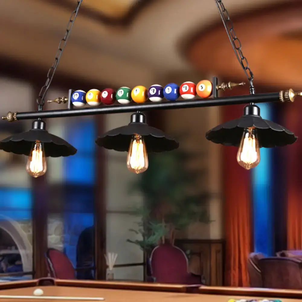 Black Industrial Cast Iron Three-Light Pendant