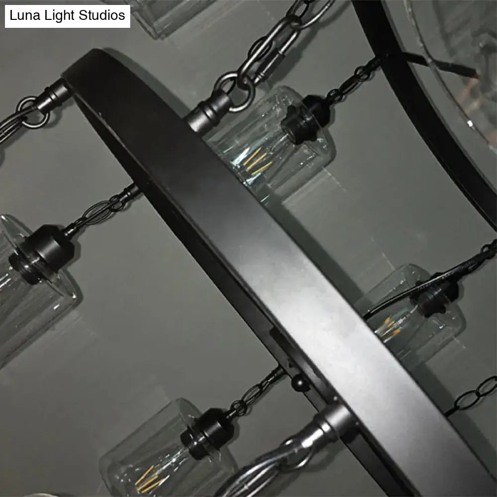 Black Glass Chandelier Two-Tier Industrial Design