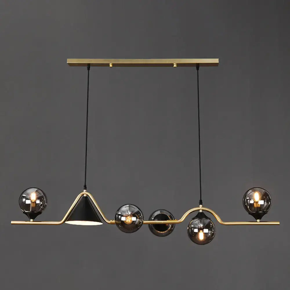Black Gold Geometric Six-Light Island Pendant