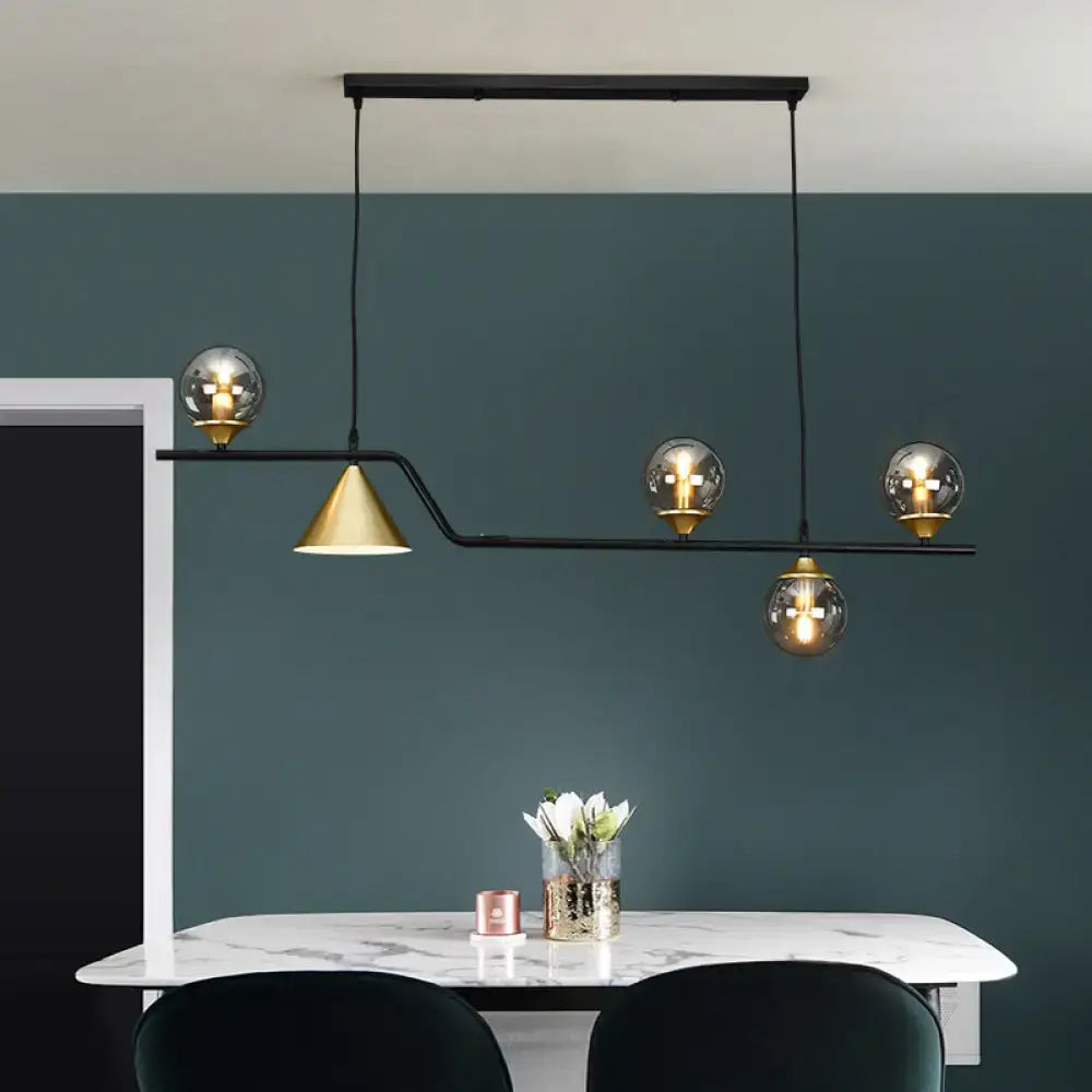 Black Gold Geometric Six-Light Island Pendant