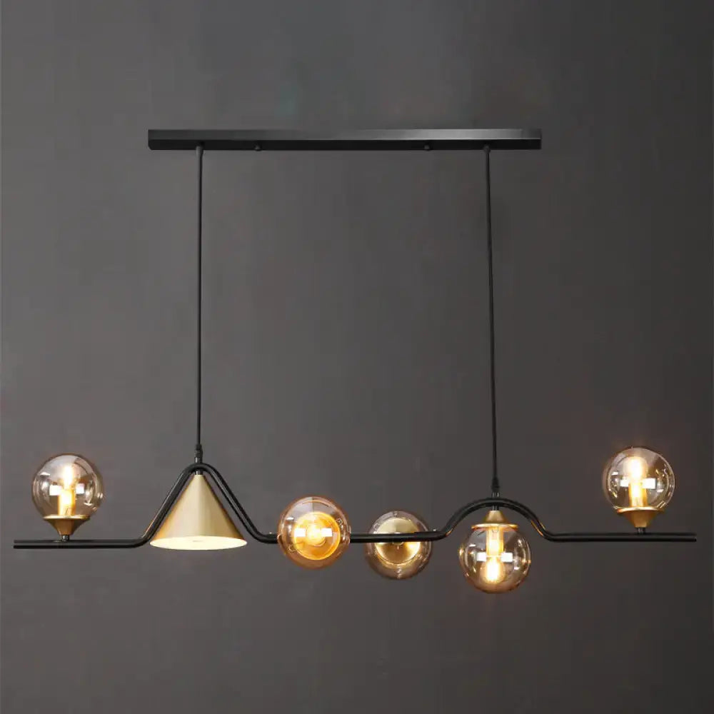 Black Gold Geometric Six-Light Island Pendant