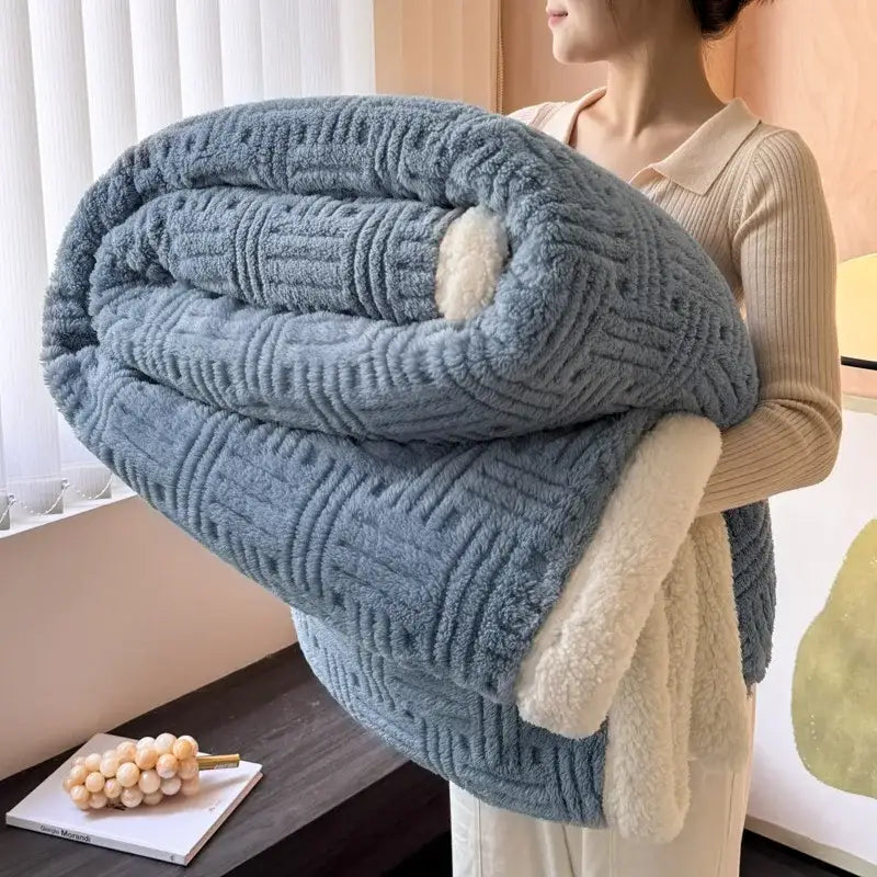 Grey Wool Double-Layer Blanket