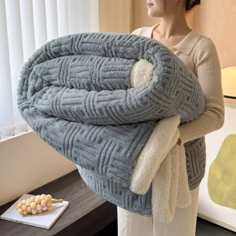 Grey Wool Double-Layer Blanket