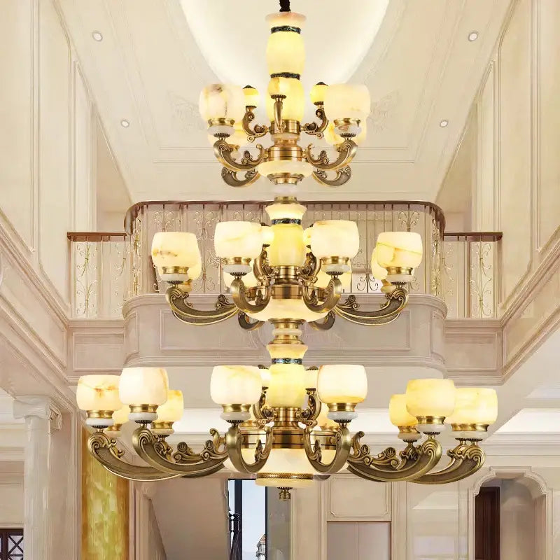 Jade Bronze Multi-Tier Chandelier