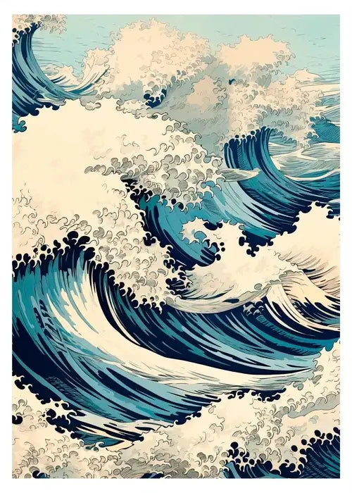 Blue Hokusai Art Poster