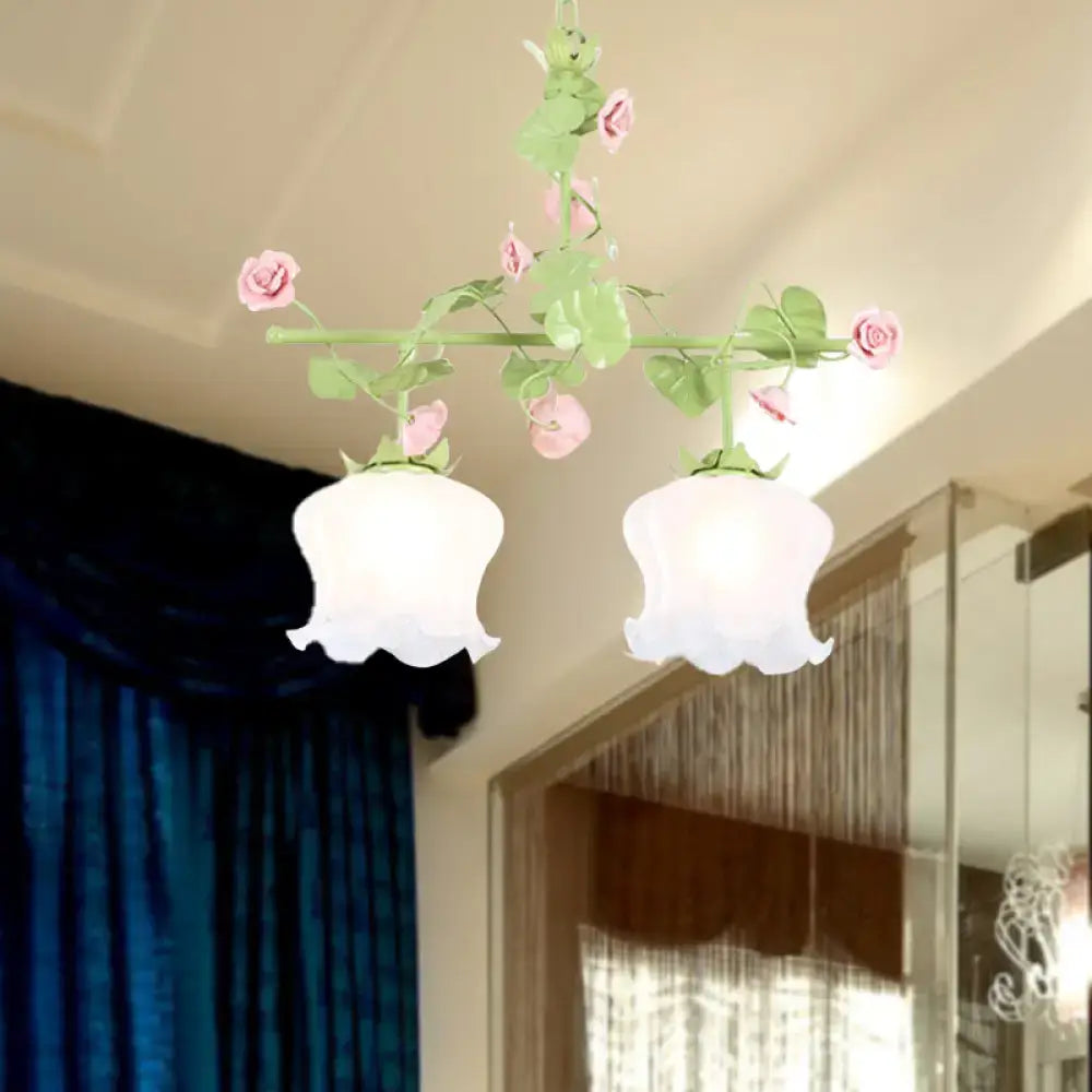 Green Glass Floral Chandelier