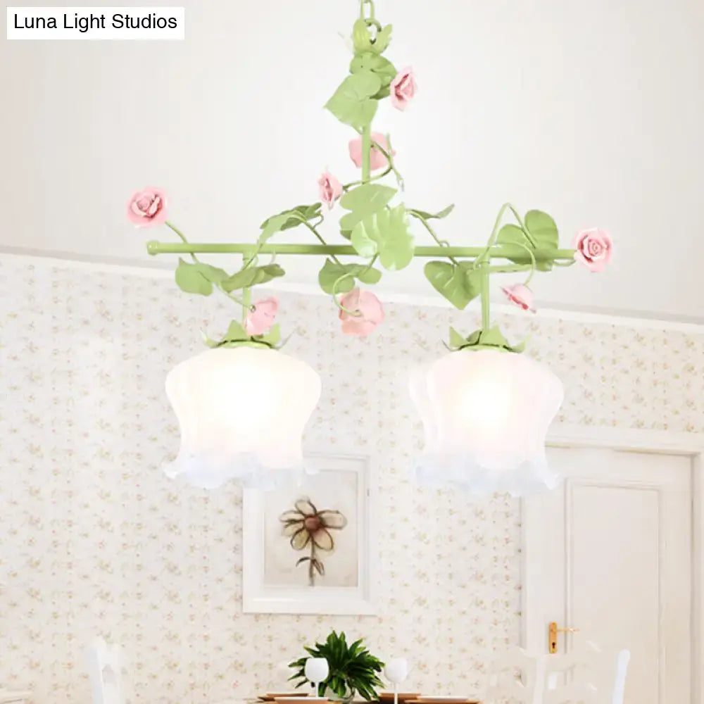 Green Glass Floral Chandelier