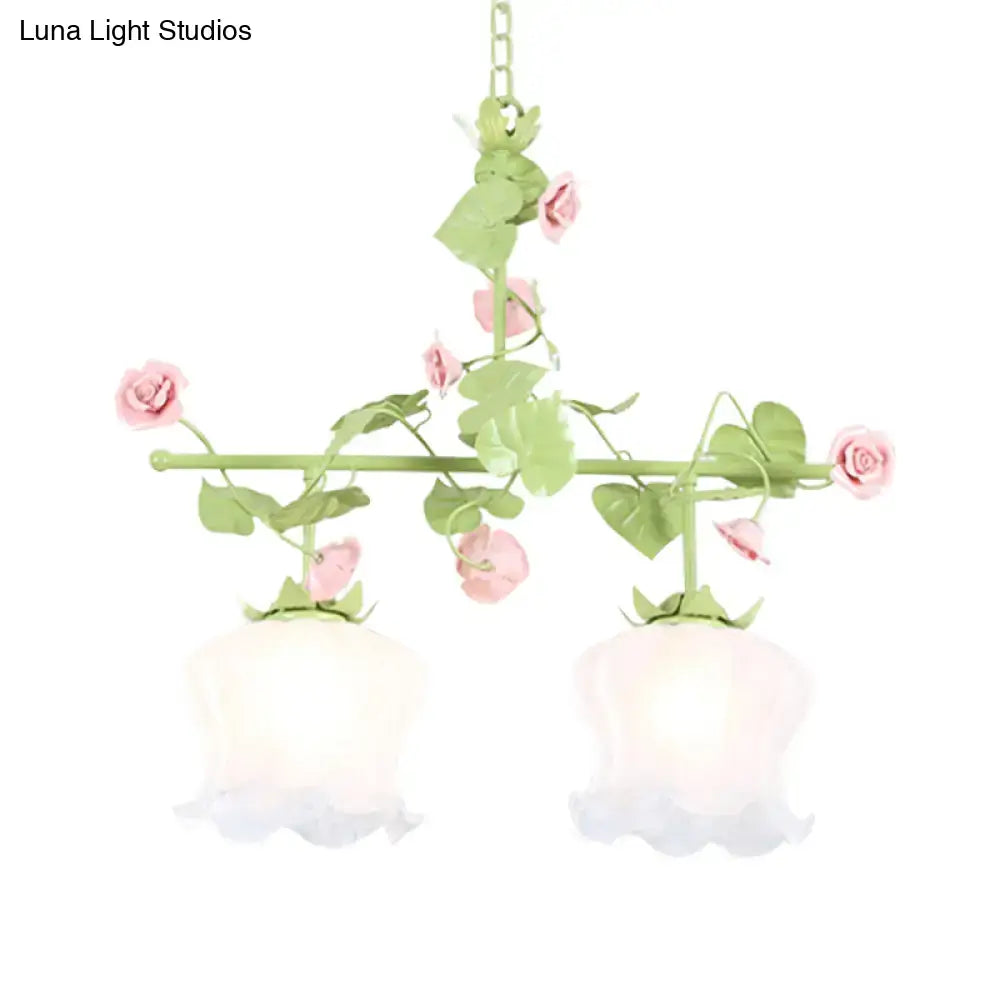 Green Glass Floral Chandelier