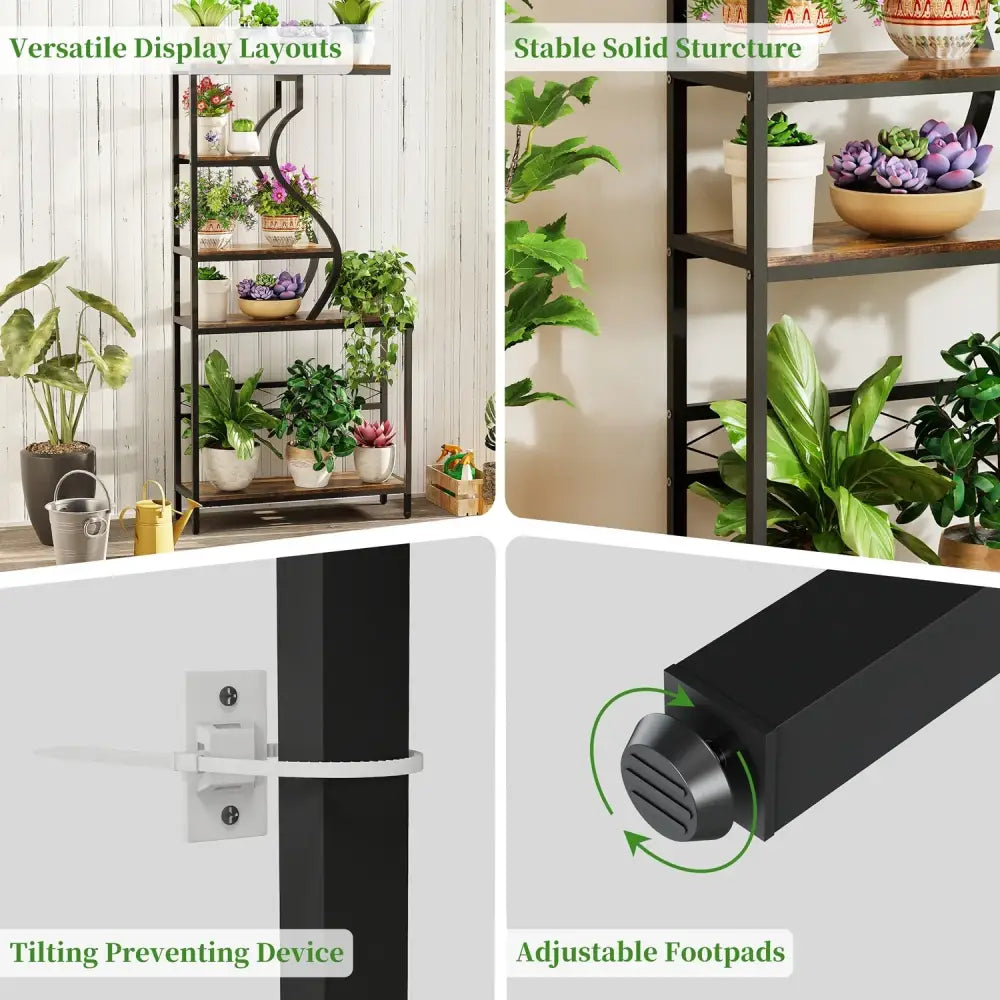 Industrial Black Wood Plant Stand Five-Tier